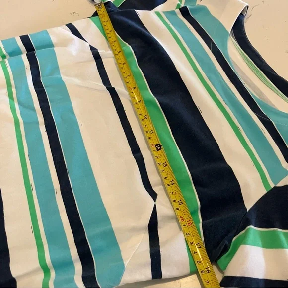 MAHI GOLD Womens Large Blue Green White Striped 3/4 Sleeve Stretch Cotton Dress - Picture 8 of 10